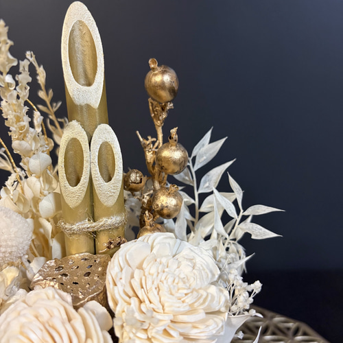 SALE【ミニ門松】ゴールドと白の大人可愛いお正月飾り しめ縄