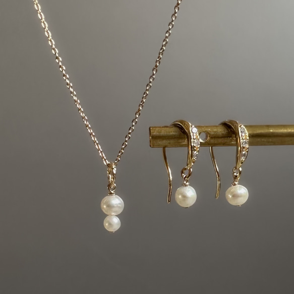 Creema限定新春福袋〈竹〉3点セット 淡水パール ピアス＆ネックレス＋チャーム /イヤリング・シルバーカラーあり 1枚目の画像