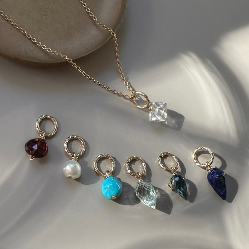 ハンドメイド ネックレス 天然石　象のチャーム付き 選べるセット】チャームが選べるネックレス 着せ替え /ステンレス