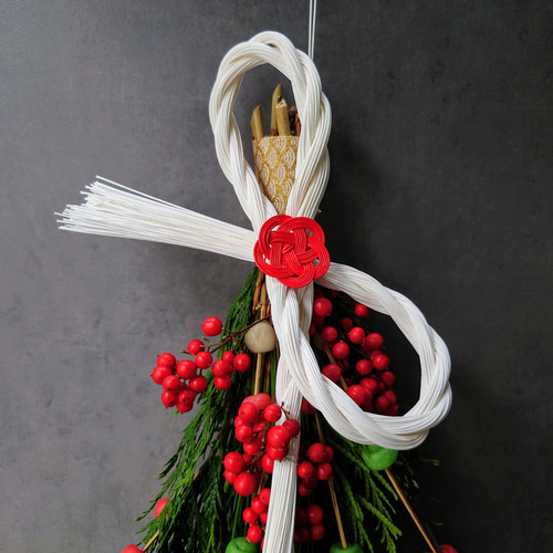 new!! 華やか餅花＆松竹梅のお正月飾り【生花スワッグ】Creema限定