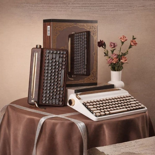 レトロタイプライター風 ワイヤレスキーボード木目調｜Bluetooth対応