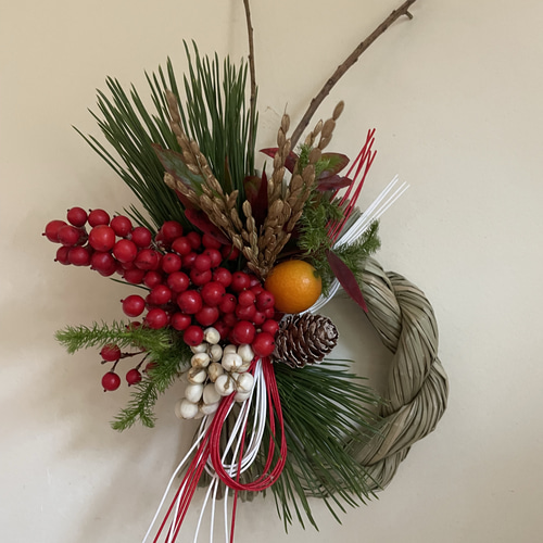 Freshお正月飾り〜金柑＆南京ハゼ＆南天 紅白〜A しめ縄・しめ飾り