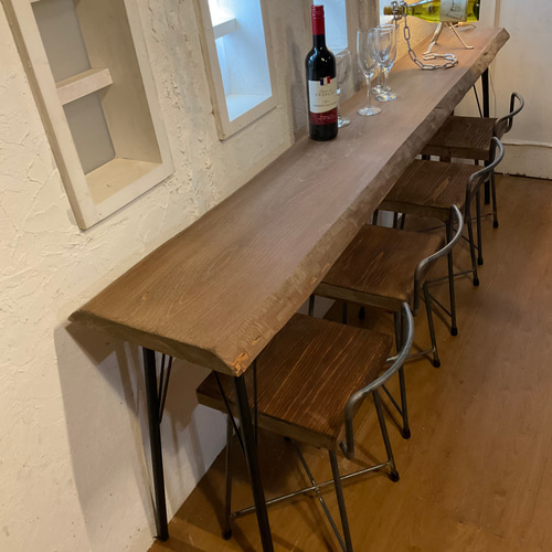 w1975 ヒノキ 一枚板 カフェカウンターテーブル ダイニングテーブル