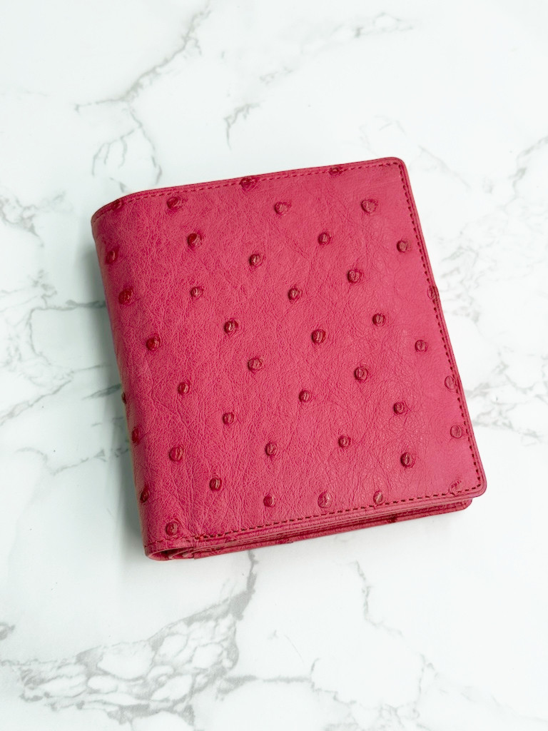 日本製　クライン・カルー社製　オーストリッチ　上質　無双仕立て　ミドルウォレット　財布　札入れ　エキゾチックレザー