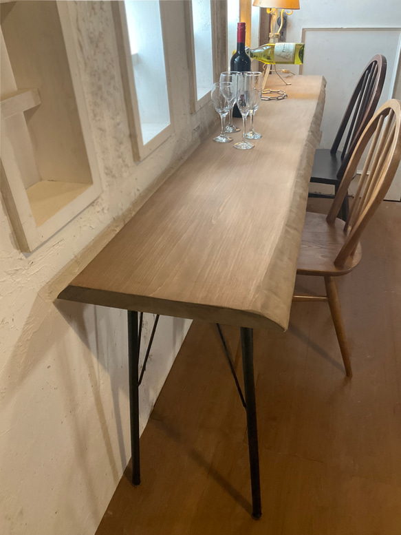 w1910 ヒノキ一枚板デザインテーブル 一枚板ヒノキ 一枚板 カウンター