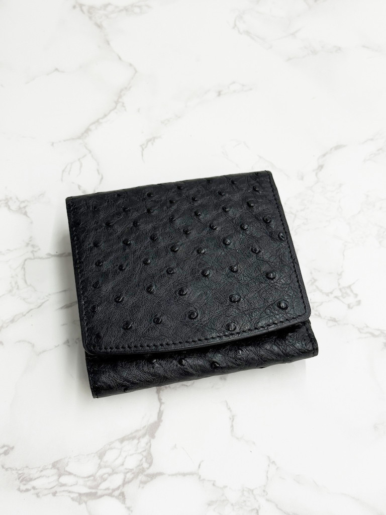 日本製　クライン・カルー社製　オーストリッチ　上質　無双仕立て　ミドルウォレット　財布　札入れ　エキゾチックレザー