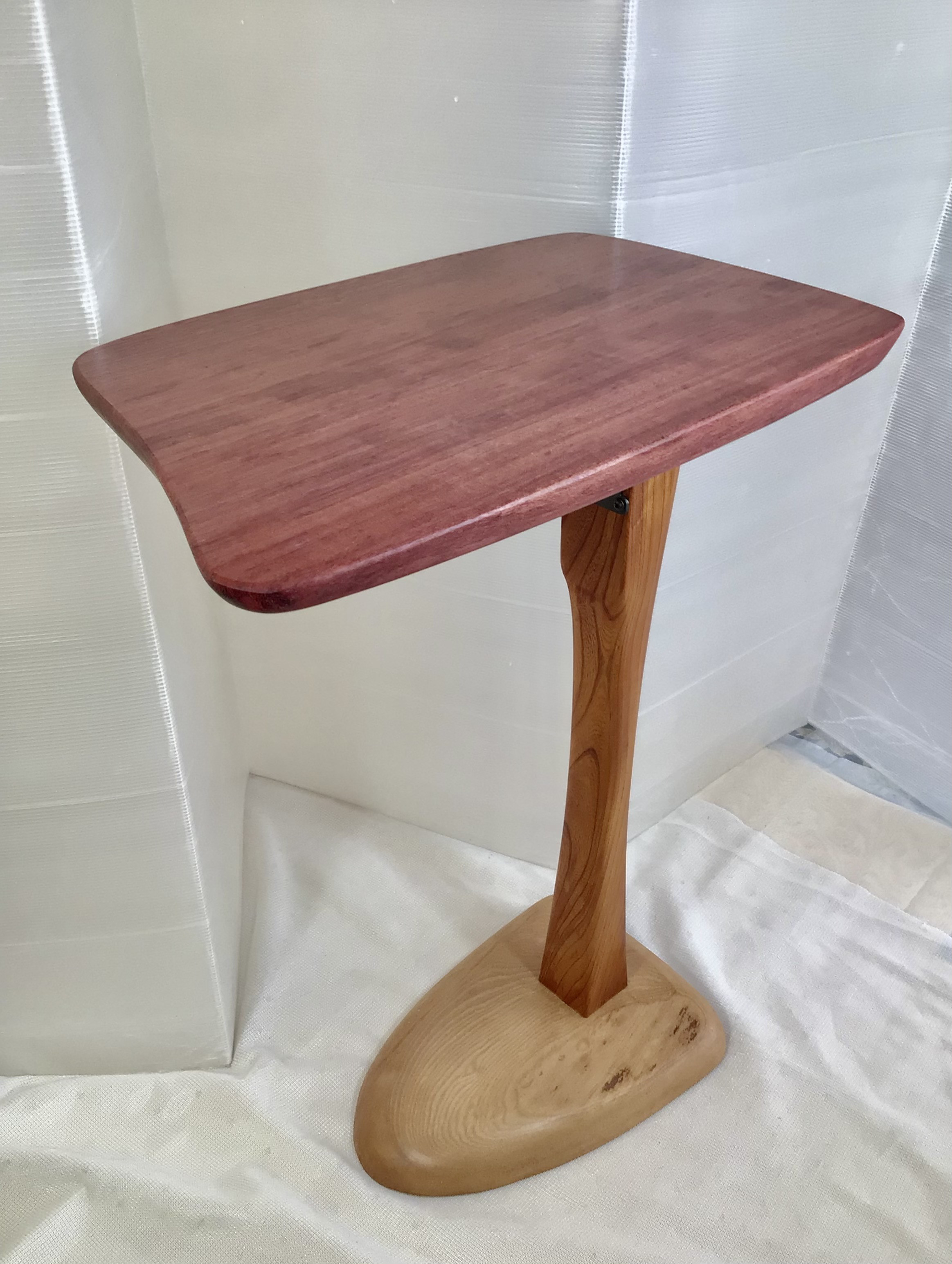 天然木　パープル・ハート折り畳み　サイドテーブル　一点物　手造り