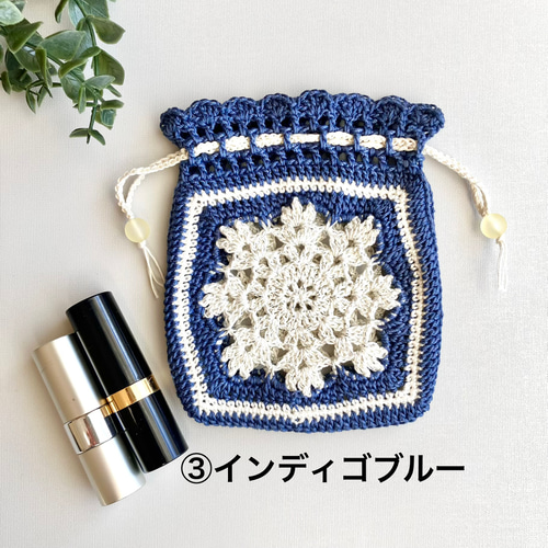 かぎ針編み 雪モチーフのミニ巾着ポーチ 巾着袋 amimono.miyabi 通販
