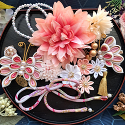 つまみ細工帯留め 帯飾り 七五三 成人式 白 金 花魁 振り袖 着物 帯