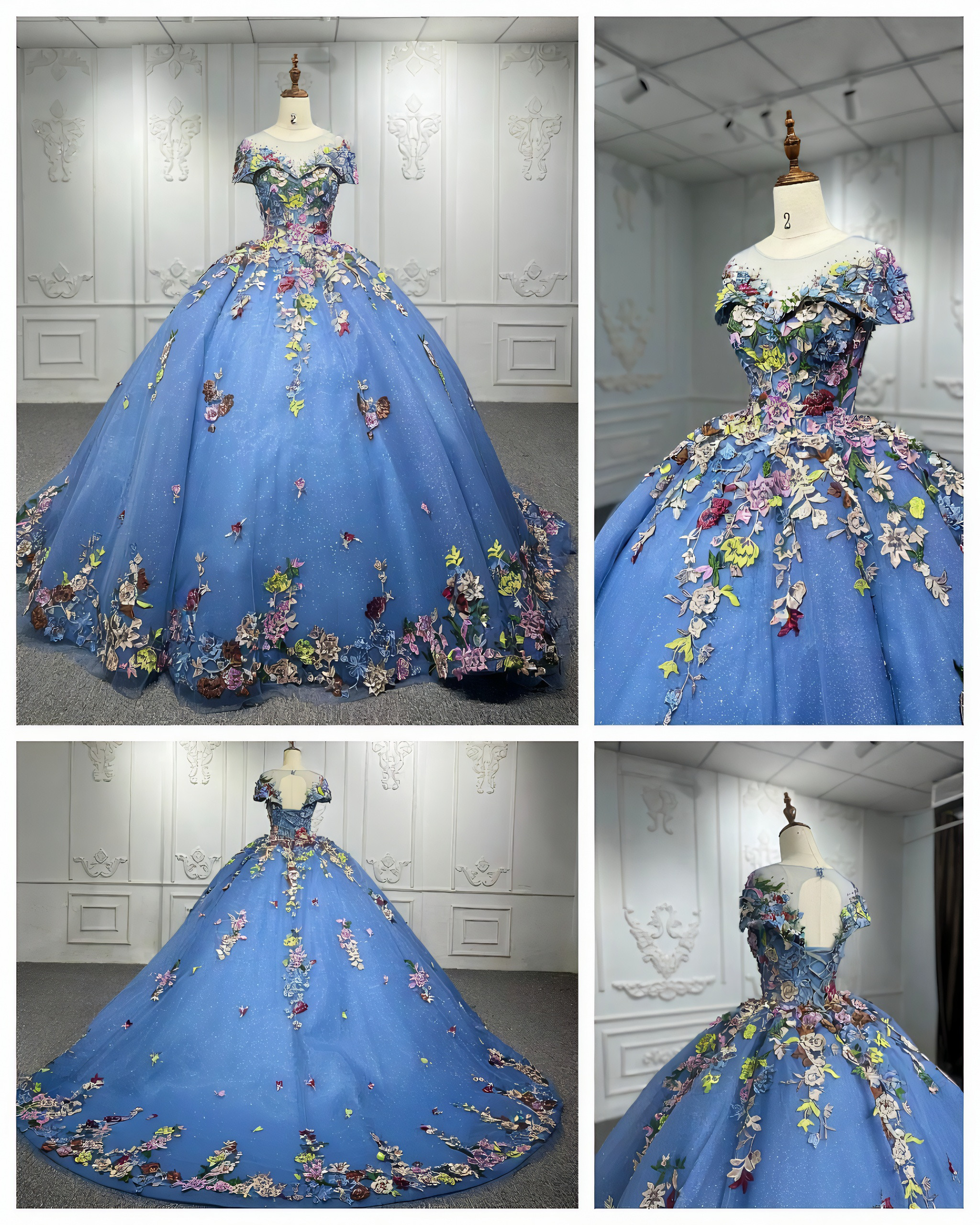 大人気カラフル　お花飾りレース刺繍　上品　演奏会発表会　フレアスカート　ふんわりチュール　ロングトレーン　編み上げ結婚式 53,694円