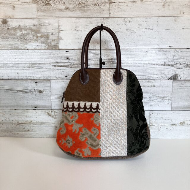 小さなボストンバッグ　ハンドバッグ　オレンジの金華山織