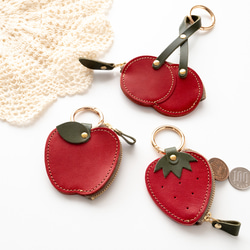 フルーツ バッグチャーム 【 Sジーンズ 】 本革 栃木レザー りんご いちご さくらんぼ HM06K 10枚目の画像