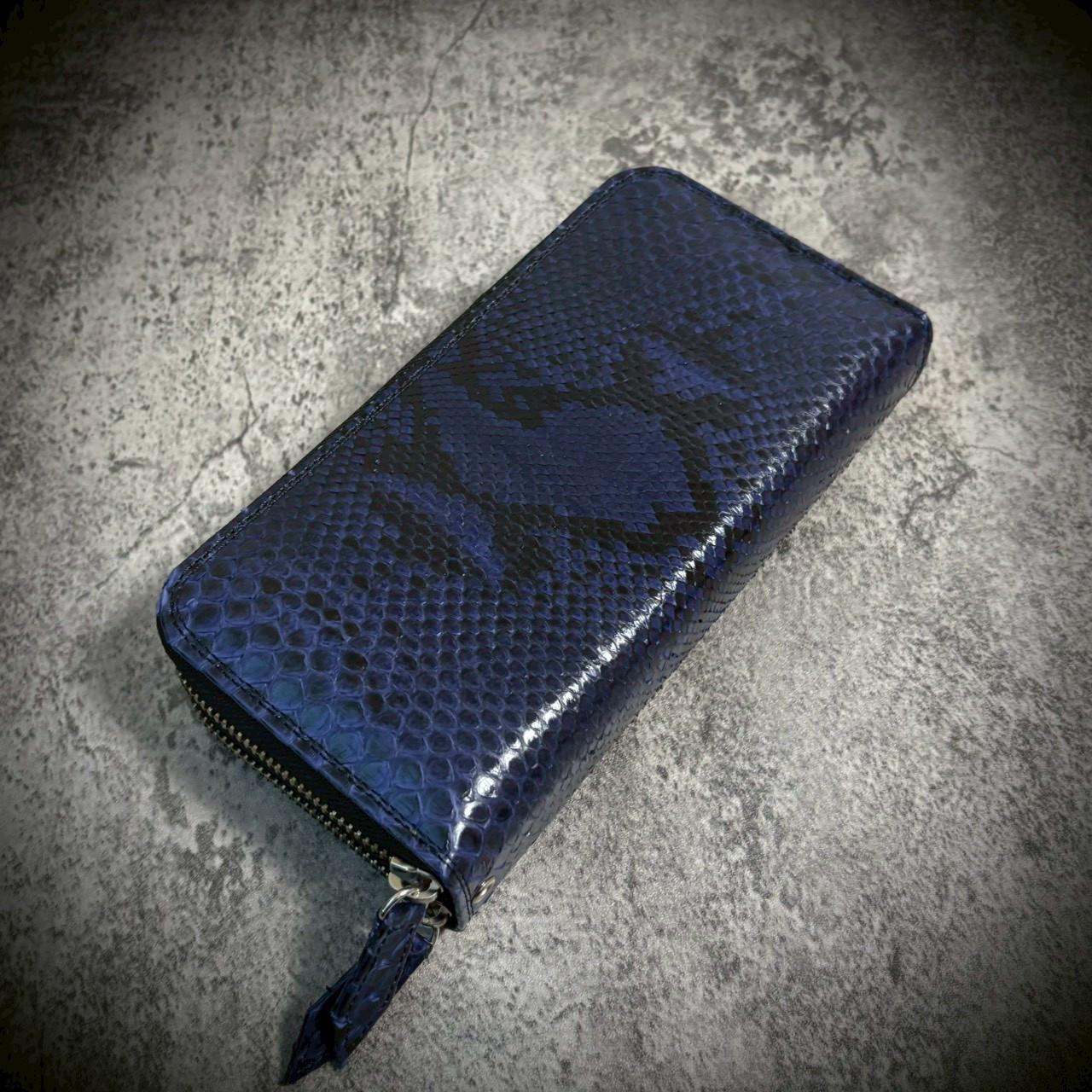 パイソン ダブルジッパー 長財布 カード24枚 大容量 蛇 メンズ レディス ダブルファスナー 経年変化 ネイビー 紺