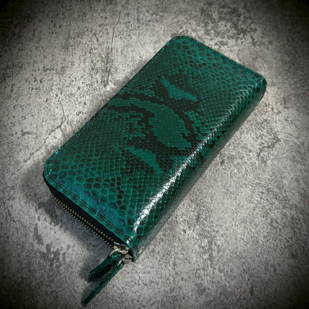 パイソン ダブルジッパー 長財布 カード24枚 大容量 蛇 メンズ レディス ダブルファスナー 経年変化 グリーン 緑