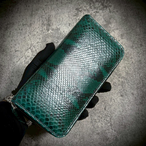 パイソン ダブルジッパー 長財布 カード24枚 大容量 蛇 メンズ