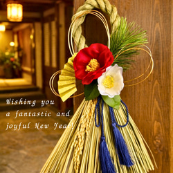 椿のしめ縄飾り 和モダン 正月リース 玄関インテリア 2026年 お正月