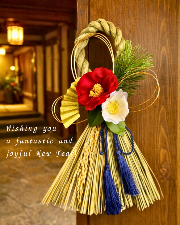 12/24で販売終了】椿のしめ縄飾り 和モダン 正月リース 玄関インテリア
