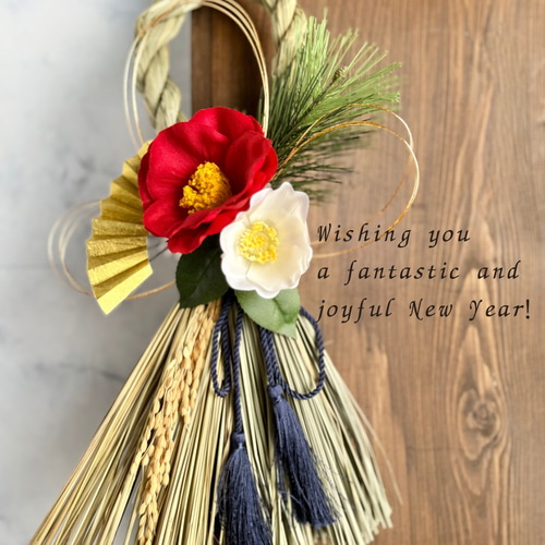 12/24で販売終了】椿のしめ縄飾り 和モダン 正月リース 玄関インテリア