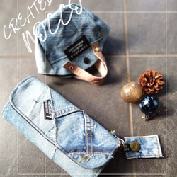 No.193【DENIM✖️ドラム缶型BAG❤️】デニムリメイクショルダーバッグ