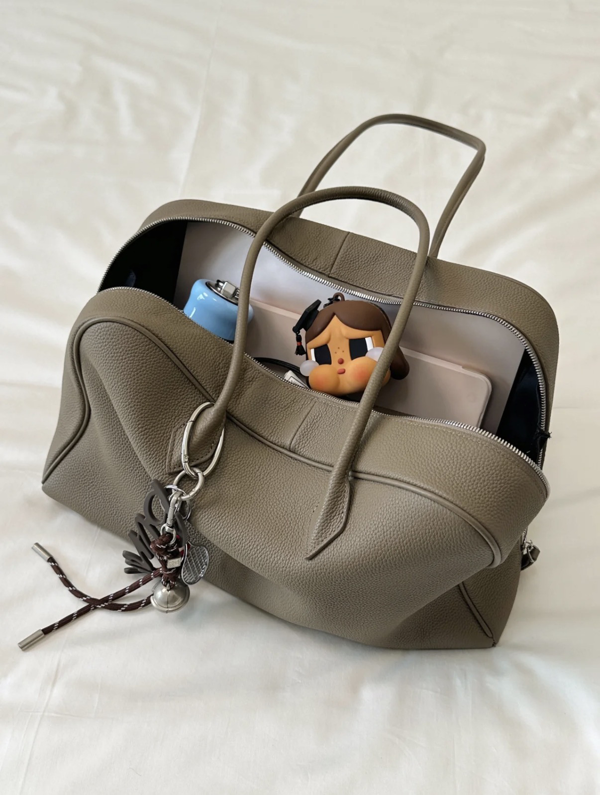 本革トートバッグ グレージュ(大きい)｜肩掛けOK｜PC収納｜シンプル｜大容量 40×24×13｜