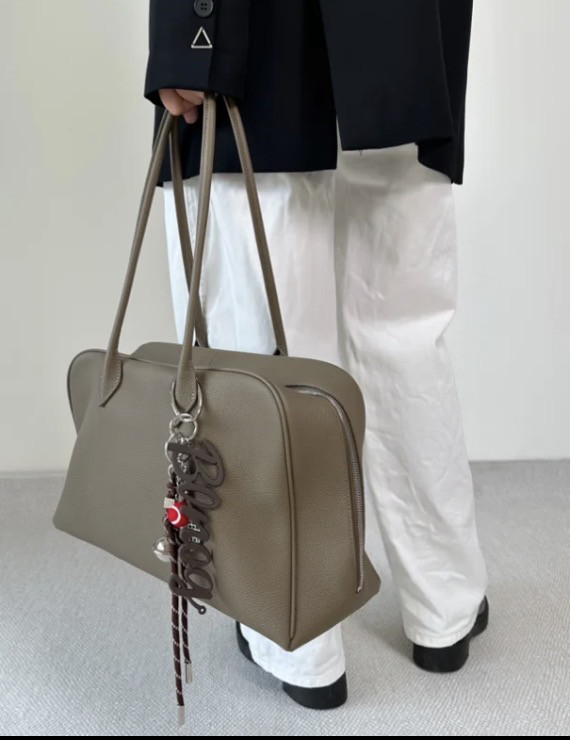 本革トートバッグ グレージュ(大きい)｜肩掛けOK｜PC収納｜シンプル｜大容量 40×24×13｜