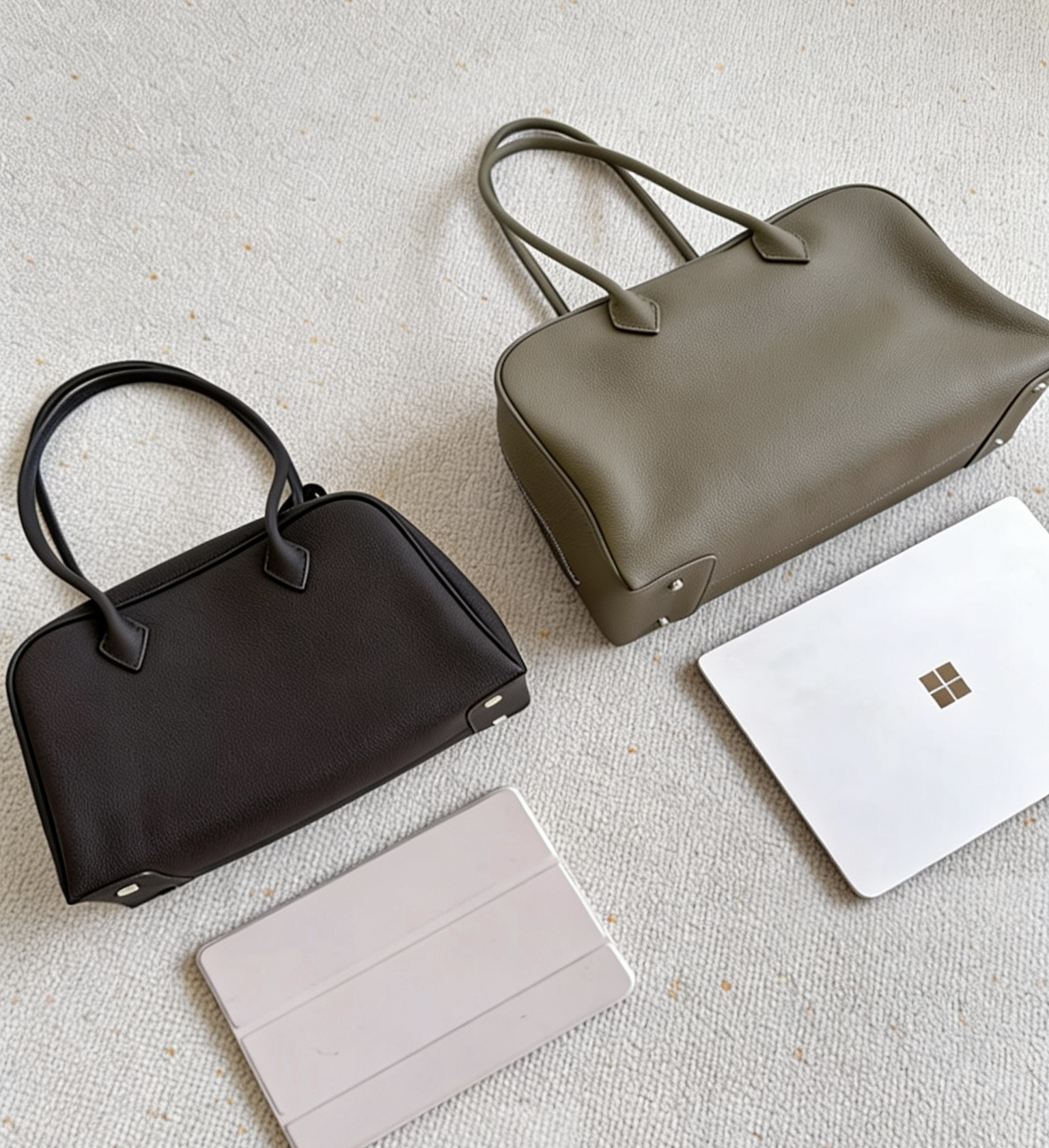 本革トートバッグ グレージュ(大きい)｜肩掛けOK｜PC収納｜シンプル｜大容量 40×24×13｜