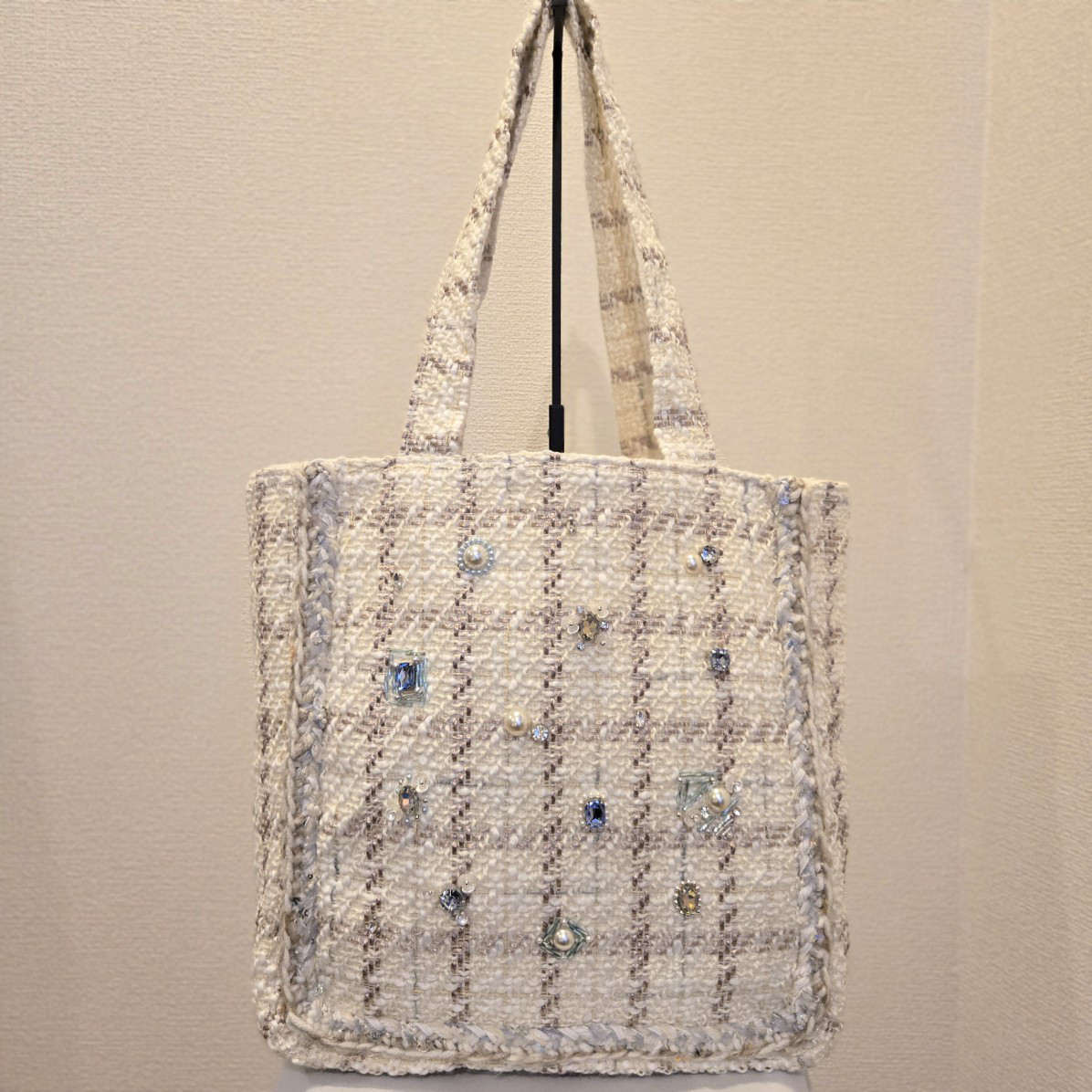 【トートバック】Mサイズ　白×ベージュツイード　ブルービジュー 9,324円