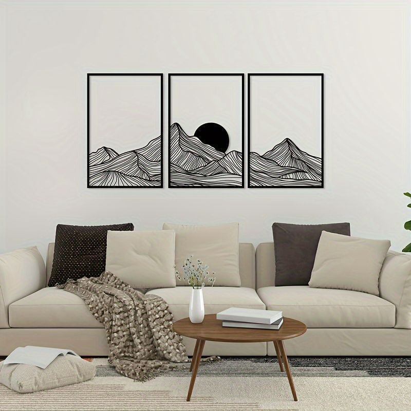 アート ウォールアート 現代的 3点セット壁掛け メタルウォールアートセット 自然 グラフィック 山岳地帯のパネル