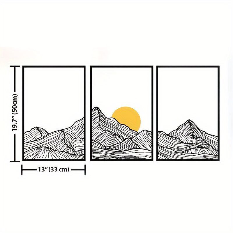 アート ウォールアート 現代的 3点セット壁掛け メタルウォールアートセット 自然 グラフィック 山岳地帯のパネル