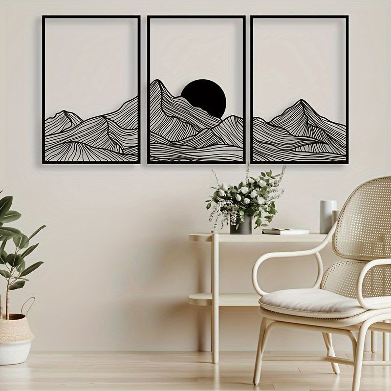 アート ウォールアート 現代的 3点セット壁掛け メタルウォールアートセット 自然 グラフィック 山岳地帯のパネル