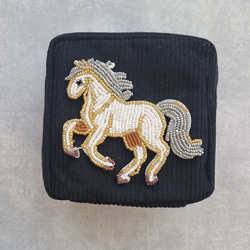 ハウンドトゥース柄ポーチ 馬ロゴ刺繍 628ac410a13fccfabb51071d872f91