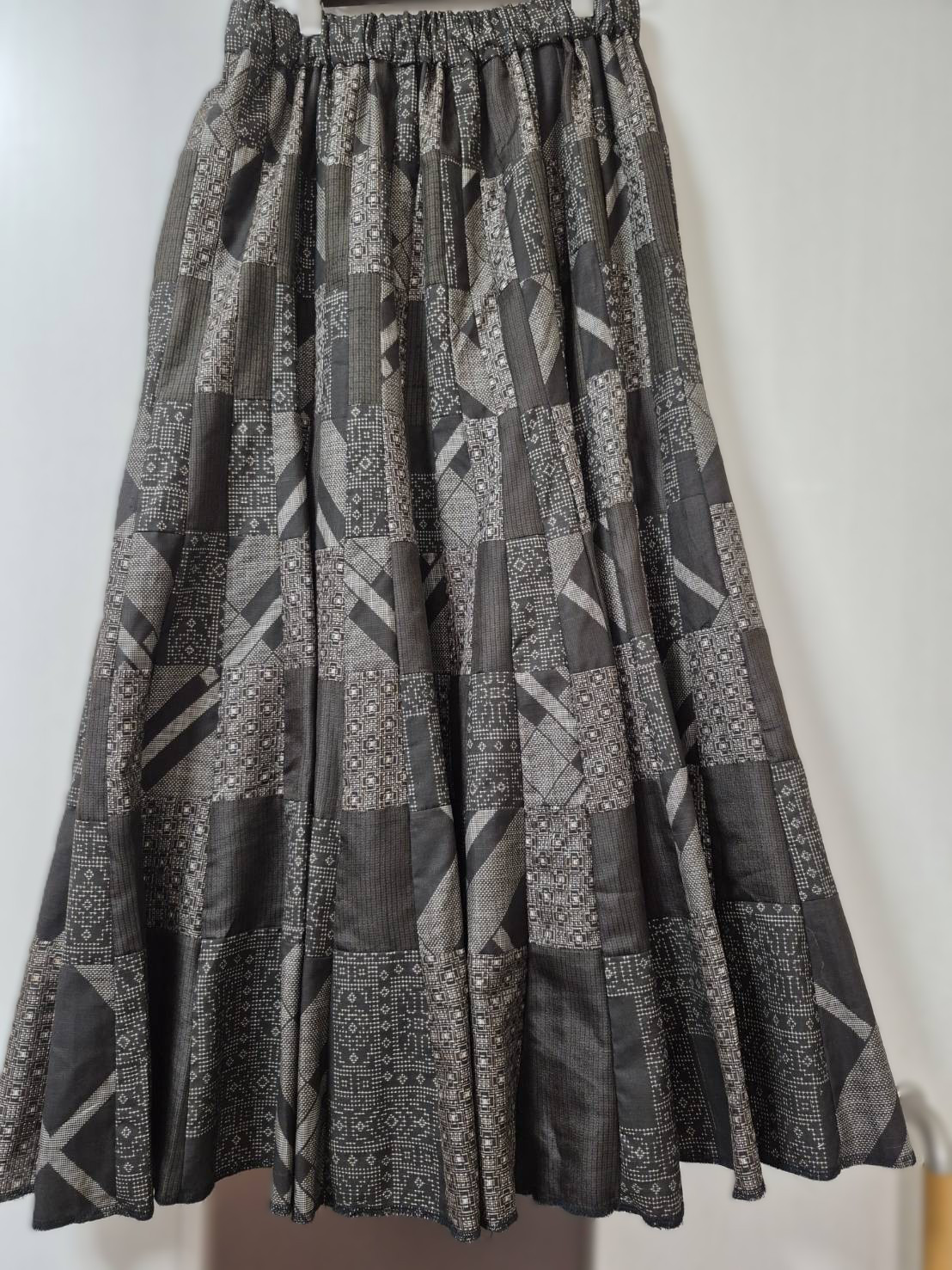 一点物 正絹・大島紬のパッチワークロングスカート｜和布リメイク S002