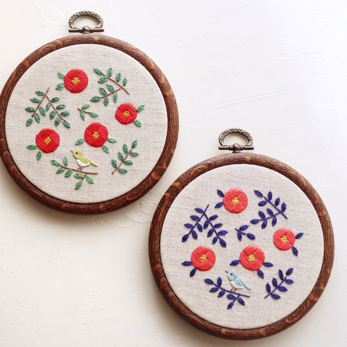 刺繍キット（4）椿（説明書・動画付き）ツバキと小鳥 キット