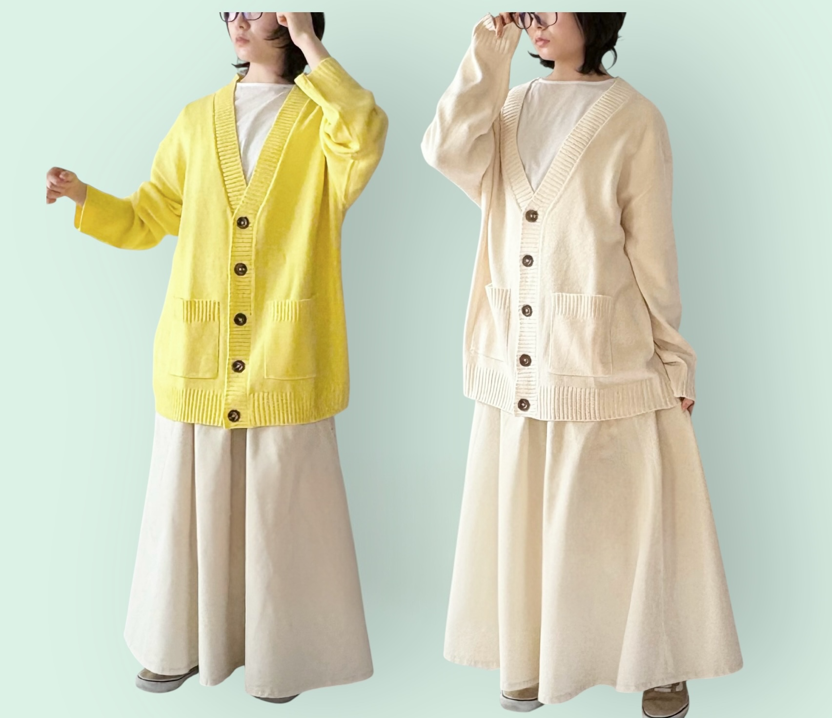 【creema限定新春福袋〈竹〉】選べるカーディガン×生成りスカート　２点コーデセット