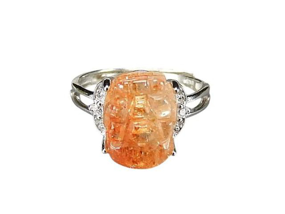 ゴールドサンストーンヒキュウリング銀925指輪天然石16号U0649RYZa