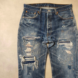 W34表記 リペアカスタム usa製 リーバイス 501 リメイクデニム