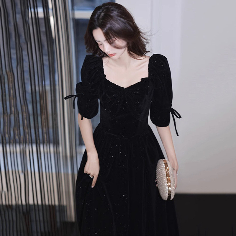 パーティードレス 黒 ワインレッド サテン オフショルダー 花嫁 パーティー 演奏会 前撮り お呼ばれ AK464