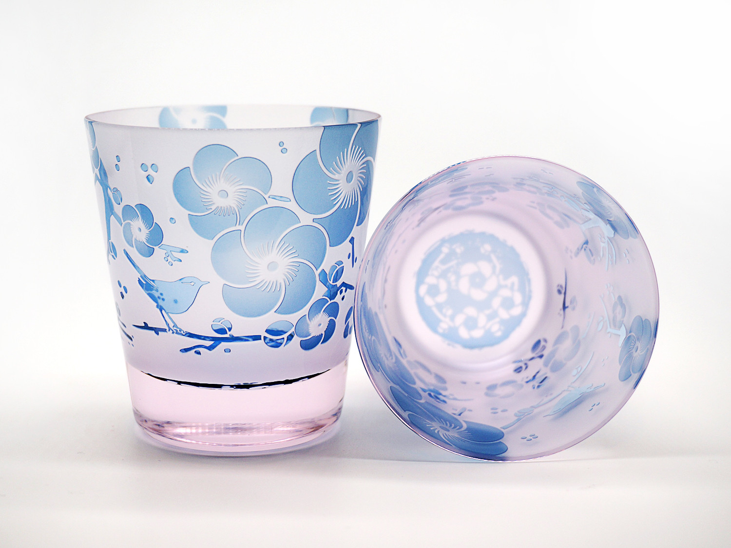 梅と鶯の春恋グラス【天薄紅】