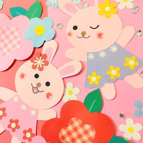 画用紙 ラミネート可 レトロ うさぎ かわいい 祝電 壁面 ～レトロ