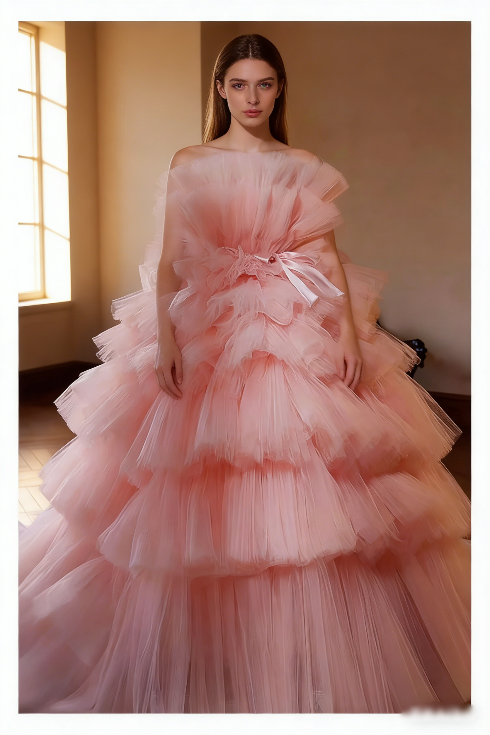 送料無料！カラードレス ピンク ティアードのドレス プリンセスライン 結婚式 抜群におしゃれ度が際立つ