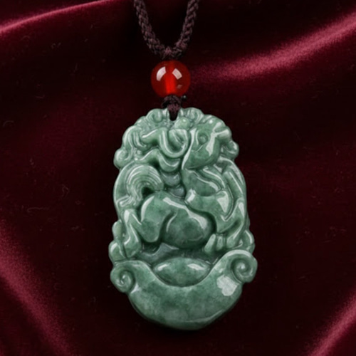 creema限定 天然翡翠 Aランク 馬 午年 ネックレス メンズ 干支 ギフト