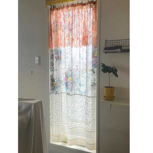 170×90 コットン＆レース 間仕切りカーテン ロング カフェカーテン