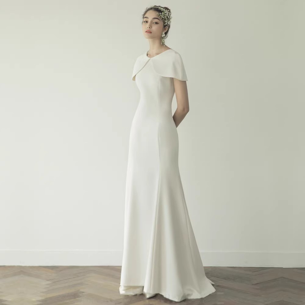 マーメイドドレス 白 黒 サテン パーティードレス シンプル 花嫁 パーティー 演奏会 前撮り お呼ばれ AK481