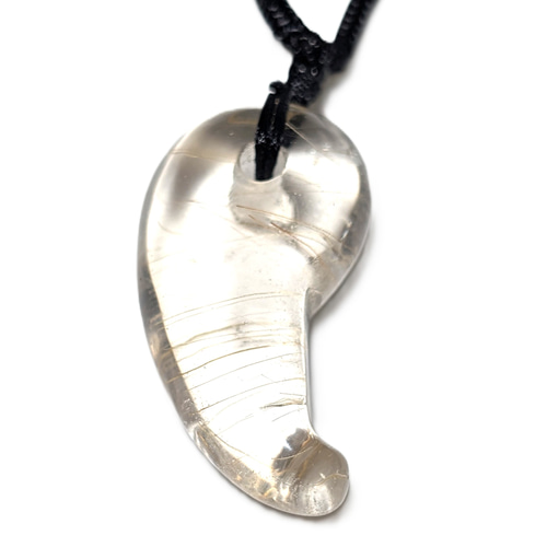 鋭い金線がカッコイイ】ゴールドルチルクォーツ 勾玉ネックレス 紐付き