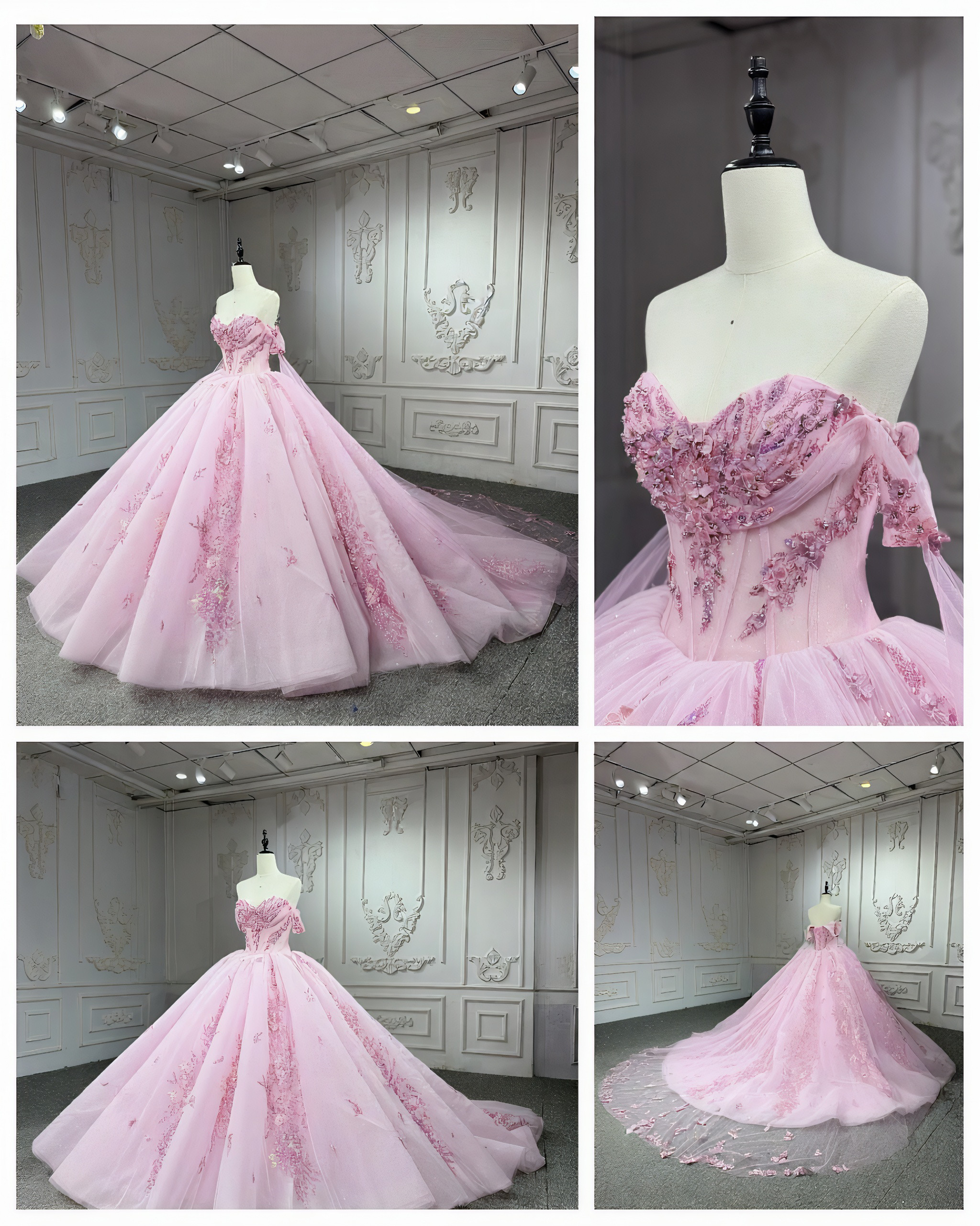 圧倒的に存在感　可愛いピンク　ロング袖　ソフトチュール　二の腕カバー　フレアスカート　大人気パーティードレス前撮りお姫様