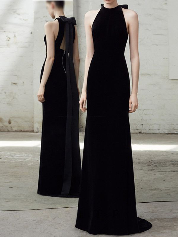 高級感 黒 ボルドー ベロア ノースリーブ パーティードレス シンプル 優雅 花嫁 演奏会 誕生日 前撮り HL950