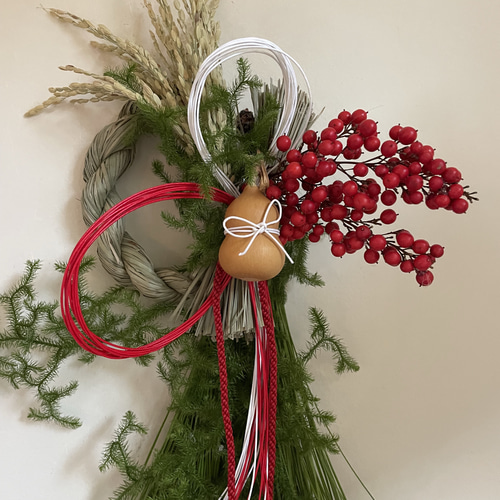 Freshお正月飾り〜ヒカゲノカズラ＆南天＆ひょうたん〜C しめ縄