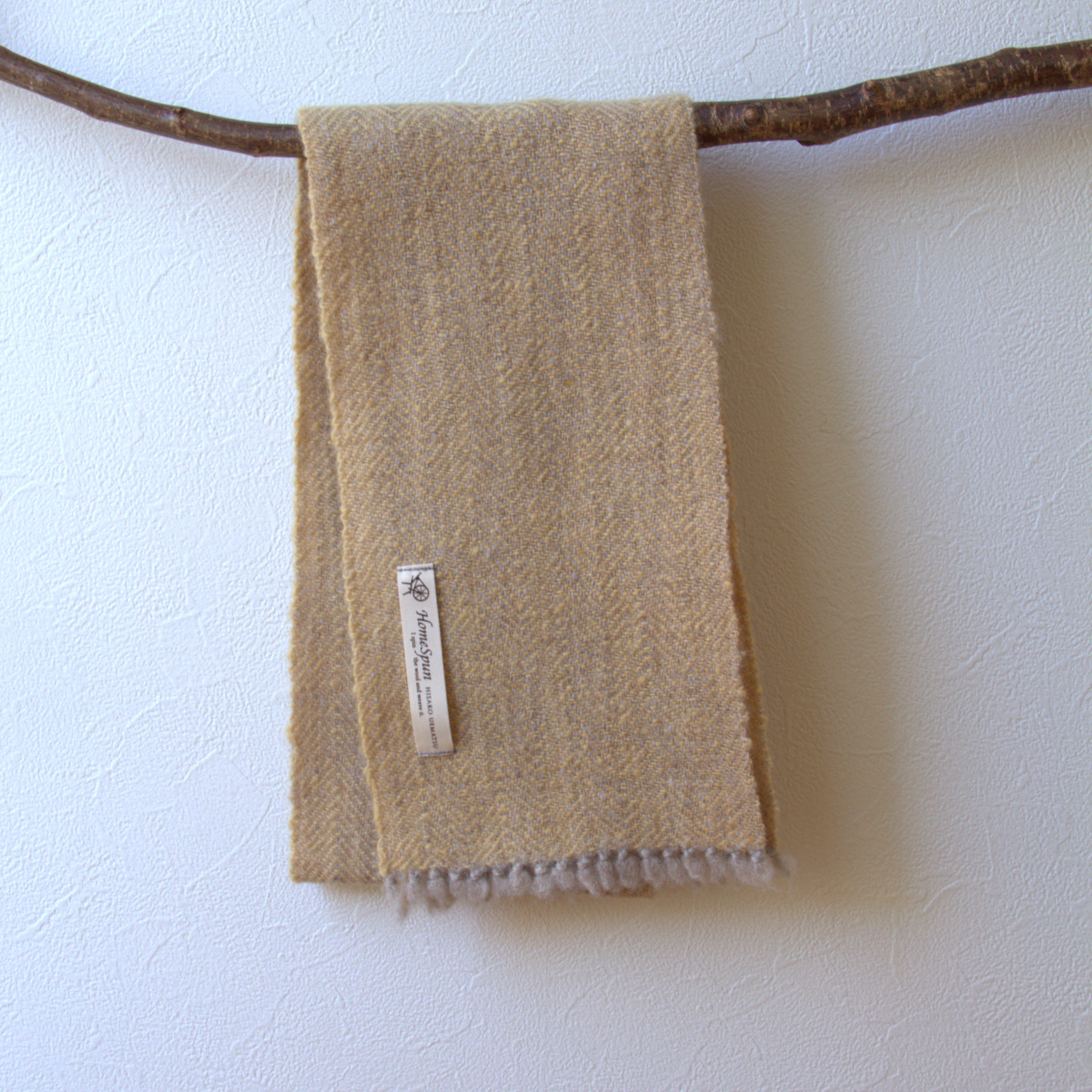 ホームスパンプチマフラー　黄色・杉綾