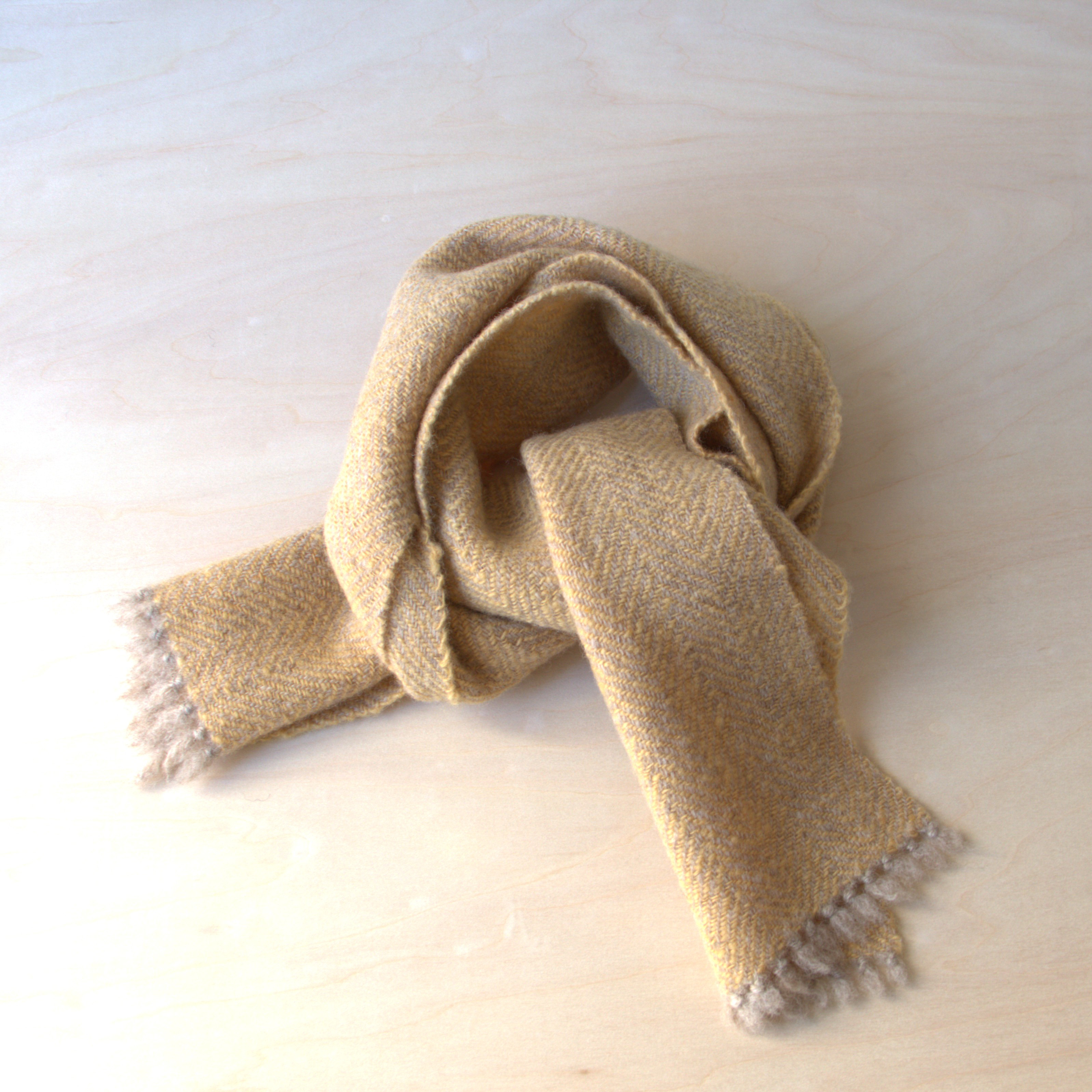 ホームスパンプチマフラー　黄色・杉綾