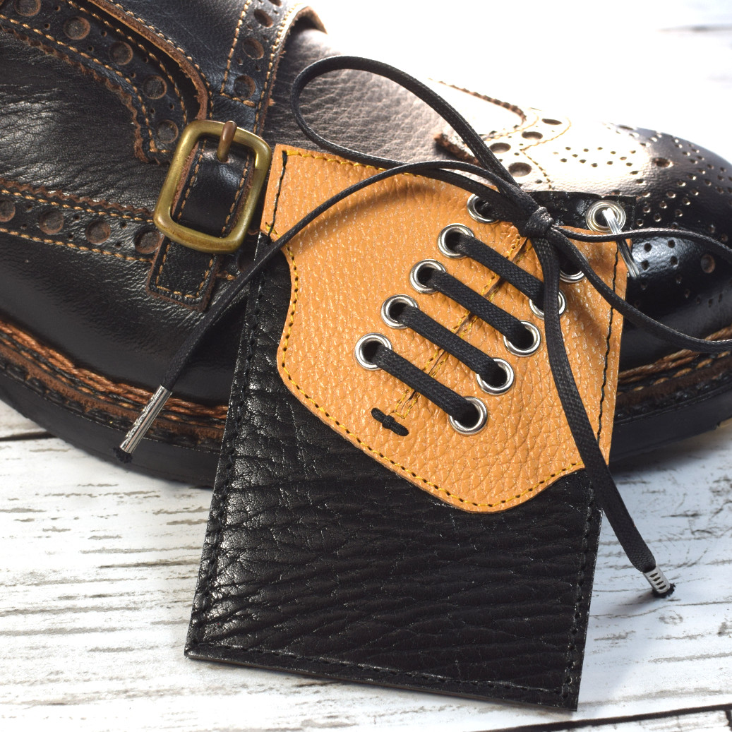 【靴職人が作る】サドルシューズをモチーフにしたレザーカードケース【黒x黄】